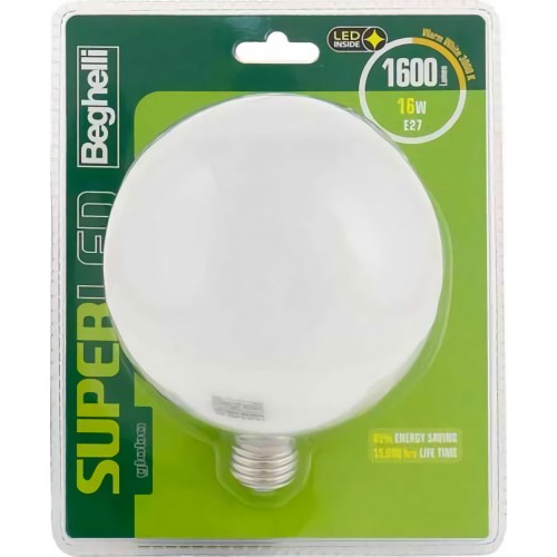 LAMPADINA LED GLOBO BEGHELLI  16W E27 6500K FREDDA