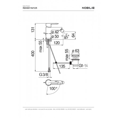 MISCELATORE MONOCOMANDO BIDET SERIE NEW ROAD CROMA TO