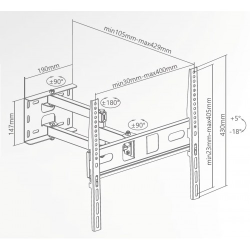 SUPPORTO PARETE DOPPIO BRACCIO X TV 32/55 KG35 ACC IAIO - INCLINAZIONE +10/-15