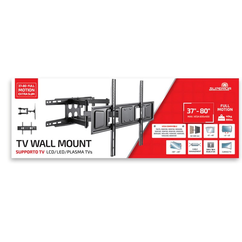 SUPPORTO PARETE  DOPPIO BRACCIO  X TV 37/80 KG40 A CCIAIO - INCLINAZIONE +5/-15