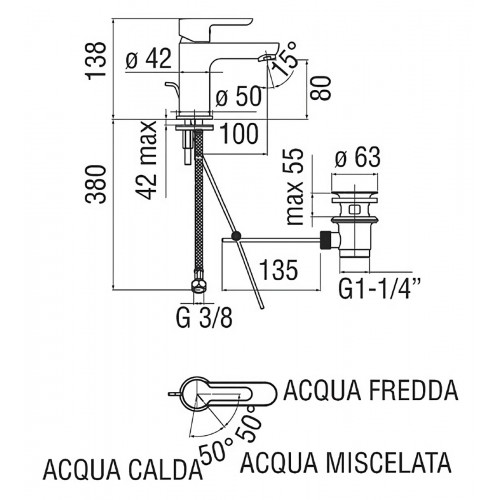 MISCELATORE MONOCOMANDO LAVABO SC.11/4 SERIE ABC R ISPARMIO ENERGETICO