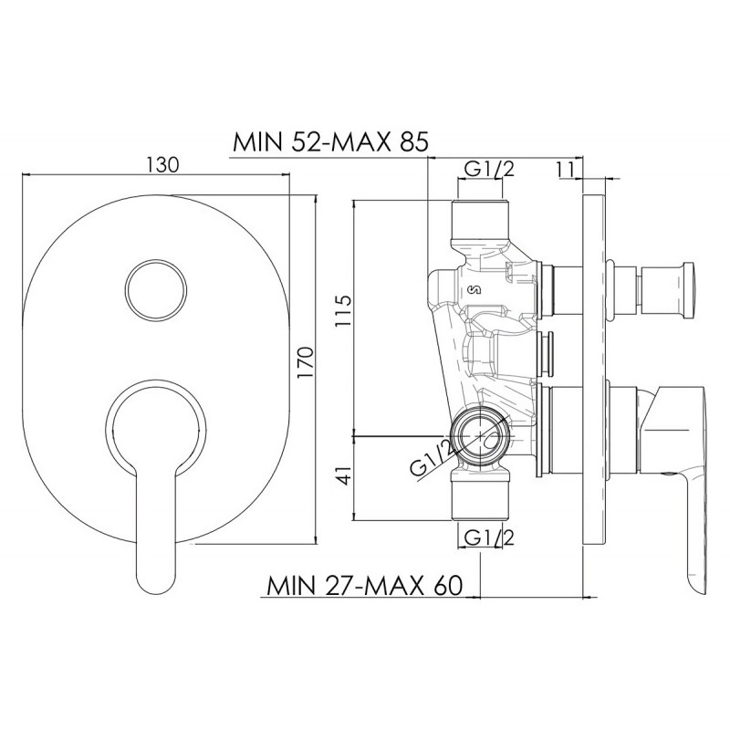 MISCELATORE MONOCOMANDO  DOCCIA INCASSO CON DEVIAZ IONE SERIE  SAND CROMATO