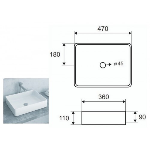 LAVABO D'APPOGGIO  LT 2178-S 470X360X110MM