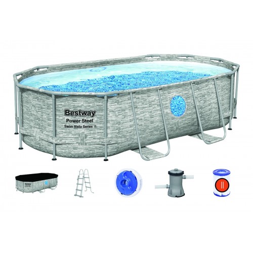 +PISCINA OVALE CON TELAIO PIU POMPA 427X250X100  B ESTWAY 56714