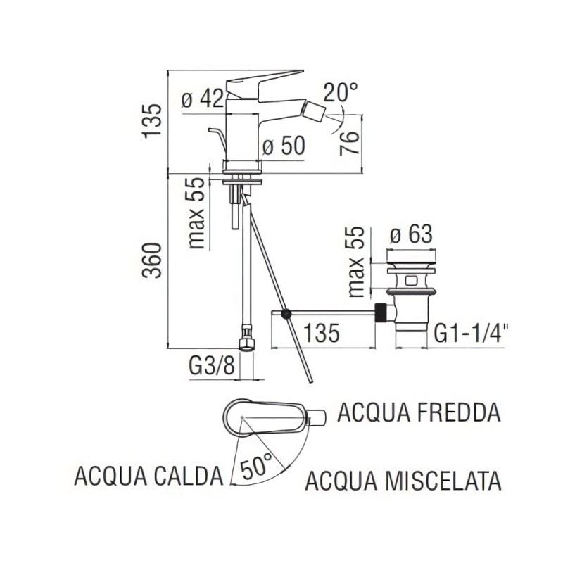 MISCELATORE MONOCOMANDO BIDET  SERIE BLUES RISPARM IO ENERGETICO