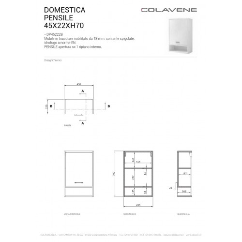 PENSILE 45X70X22 BIANCO DOMESTICA  APERTURA A SINI STRA